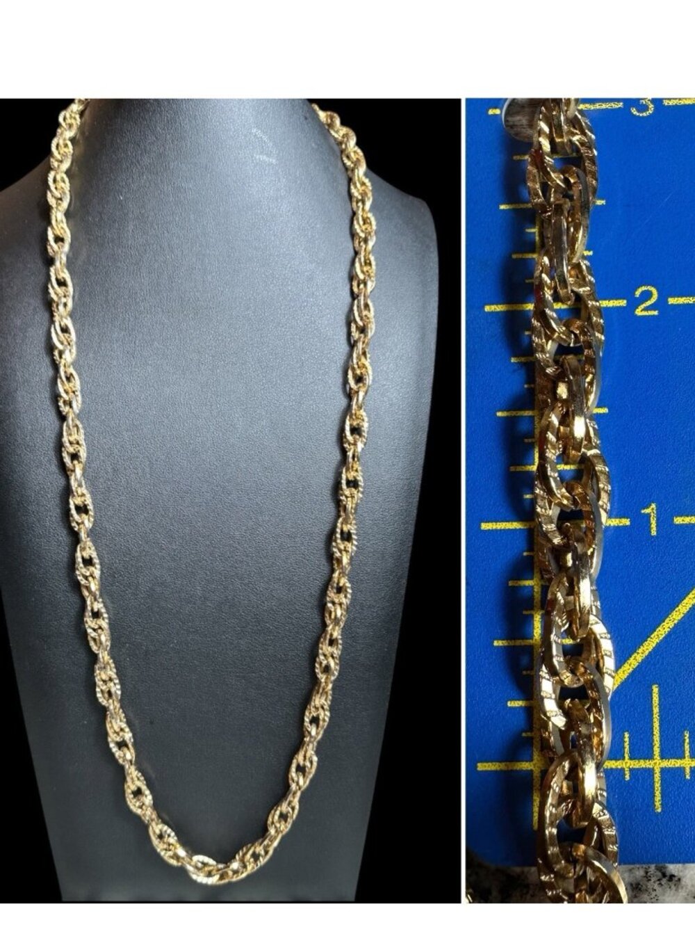 Vintage Napier Brushed Gold Tone Prince of Wales Etched Chunky Chain Necklace